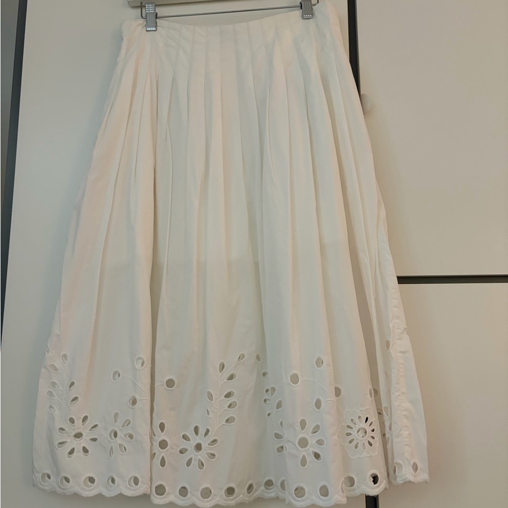 J. Crew White Eyelet Midi Skirt with Scalloped Hem